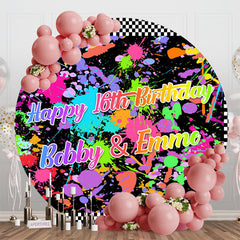 Aperturee - Colorful Graffiti Plaid Round 16th Birthday Backdrop