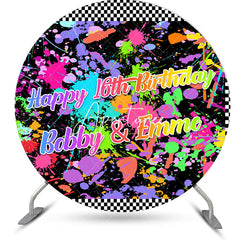 Aperturee - Colorful Graffiti Plaid Round 16th Birthday Backdrop