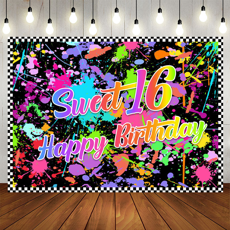 Aperturee - Colorful Graffiti Sweet 16 Happy Birthday Backdrop