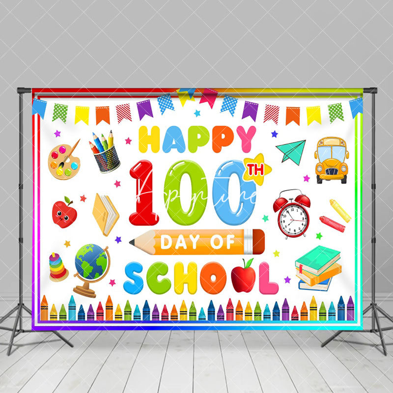 Aperturee - Colorful Happy 100th Day Of School Party Backdrop