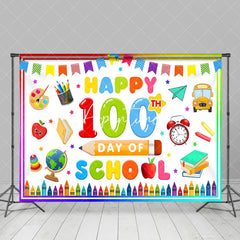 Aperturee - Colorful Happy 100th Day Of School Party Backdrop