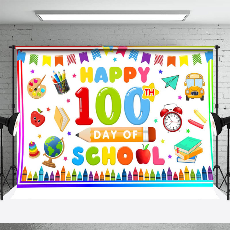 Aperturee - Colorful Happy 100th Day Of School Party Backdrop