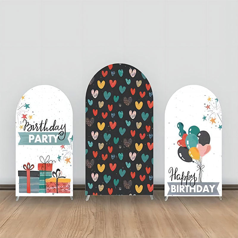 Aperturee - Colorful Heart Balloons Gift Star Arch Backdrop Kit