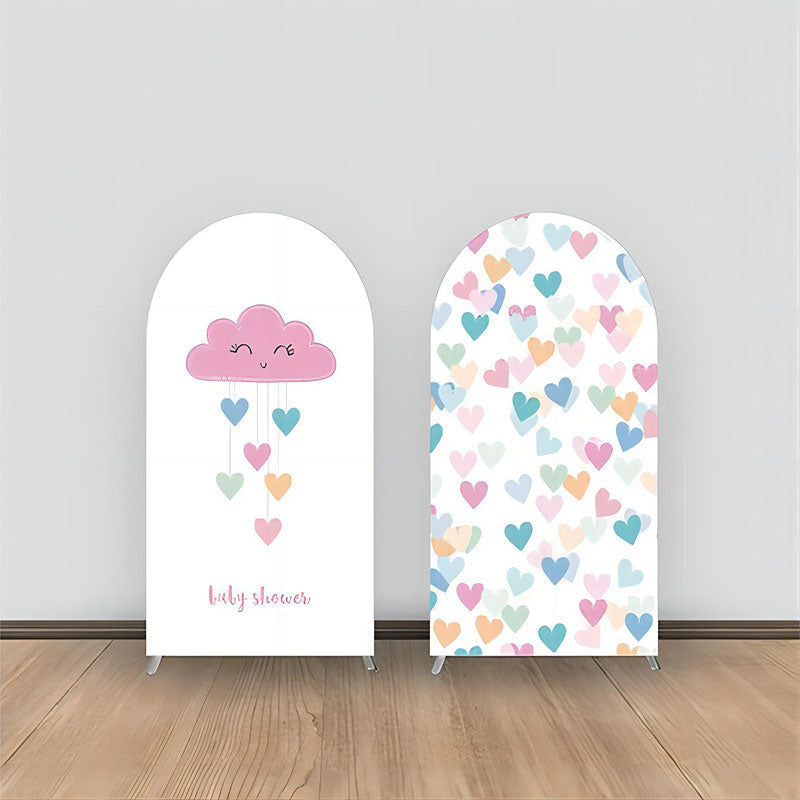 Aperturee - Colorful Hearts Cloud Girl Baby Shower Arch Backdrop