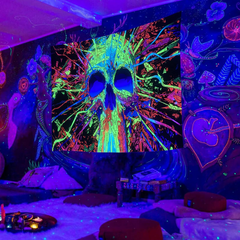 Aperturee Colorful Hippie Skull Wall Blacklight Tapestry for Bedroom