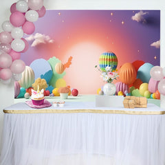 Aperturee - Colorful Hot Air Balloon Night Birthday Backdrop