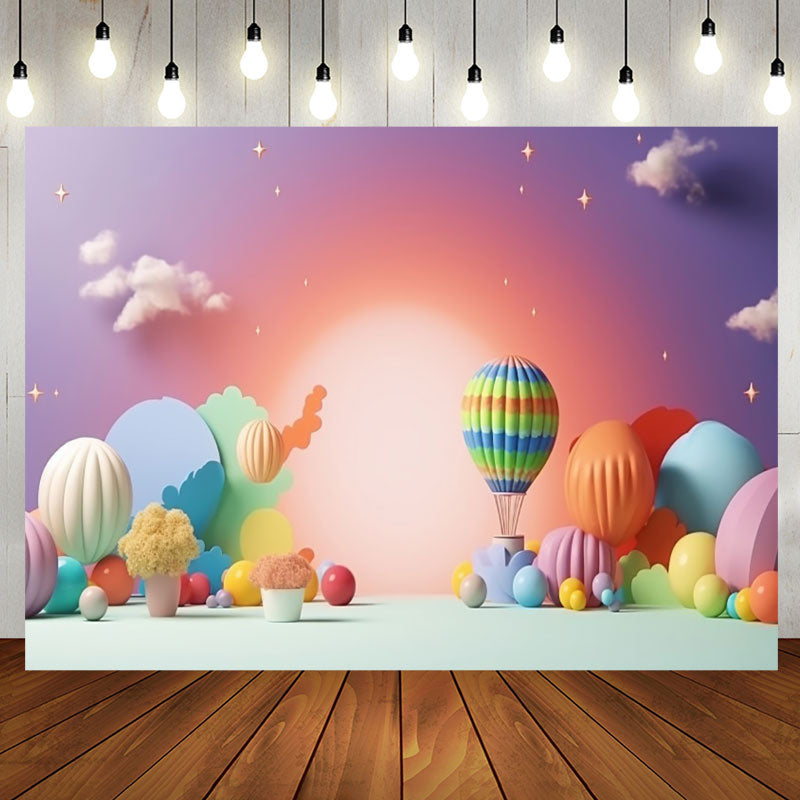 Aperturee - Colorful Hot Air Balloon Night Birthday Backdrop