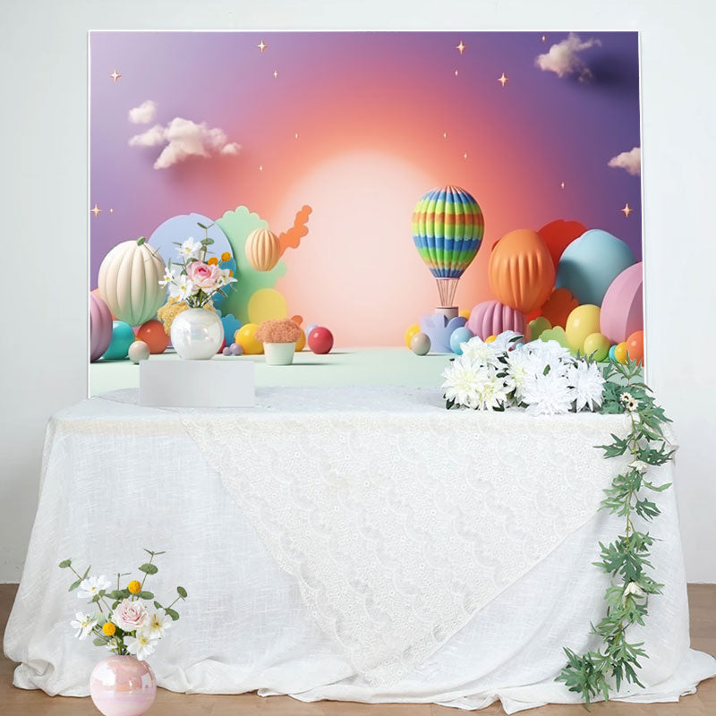 Aperturee - Colorful Hot Air Balloon Night Birthday Backdrop