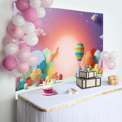 Aperturee - Colorful Hot Air Balloon Night Birthday Backdrop