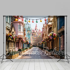 Aperturee - Colorful House Floral Light Street Easter Backdrop