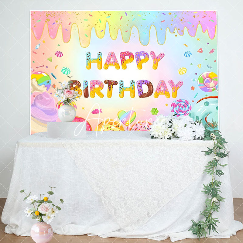 Aperturee - Colorful Ice Cream Donut Candyland Birthday Backdrop