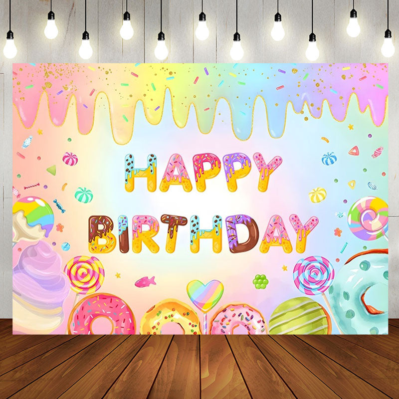 Aperturee - Colorful Ice Cream Donut Candyland Birthday Backdrop