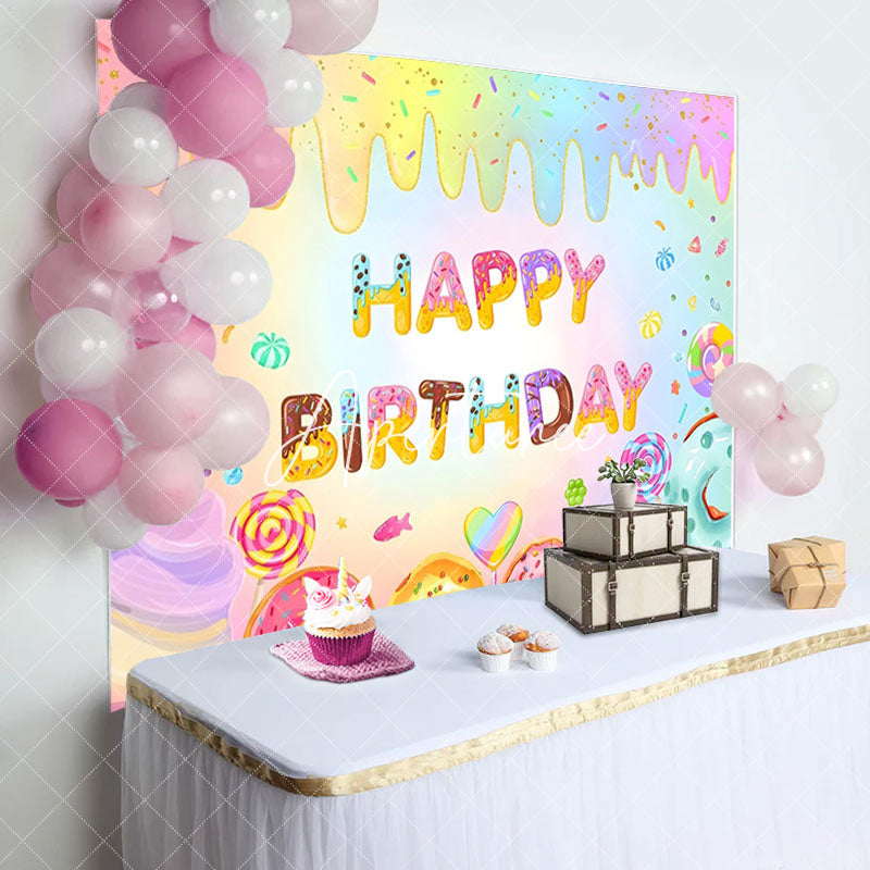 Aperturee - Colorful Ice Cream Donut Candyland Birthday Backdrop