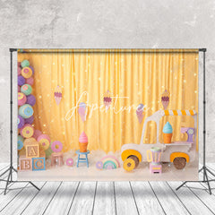 Aperturee - Colorful Ice Cream Gold Curtain Cake Smash Backdrop