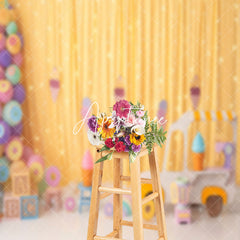 Aperturee - Colorful Ice Cream Gold Curtain Cake Smash Backdrop