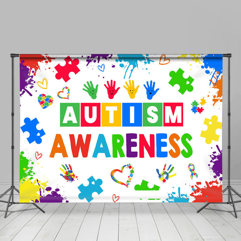 Aperturee - Colorful Ink Hand Print Autism Awareness Backdrop