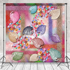 Aperturee - Colorful Leaves Glitter Birthday Cake Smash Backdrop