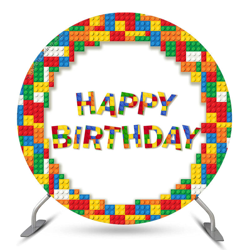 Aperturee Colorful Lego Round Happy Birthday Backdrop For Kids