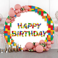 Aperturee Colorful Lego Round Happy Birthday Backdrop For Kids