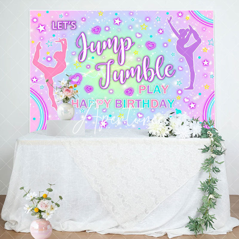 Aperturee - Colorful Lets Jump Jumble Happy Birthday Backdrop