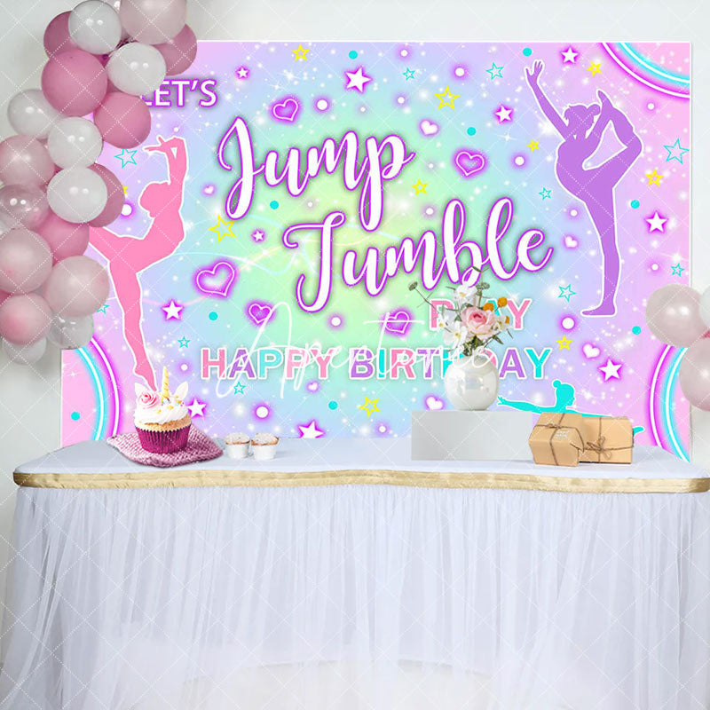 Aperturee - Colorful Lets Jump Jumble Happy Birthday Backdrop