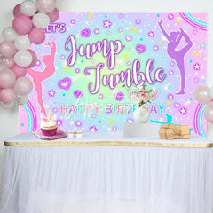 Aperturee - Colorful Lets Jump Jumble Happy Birthday Backdrop