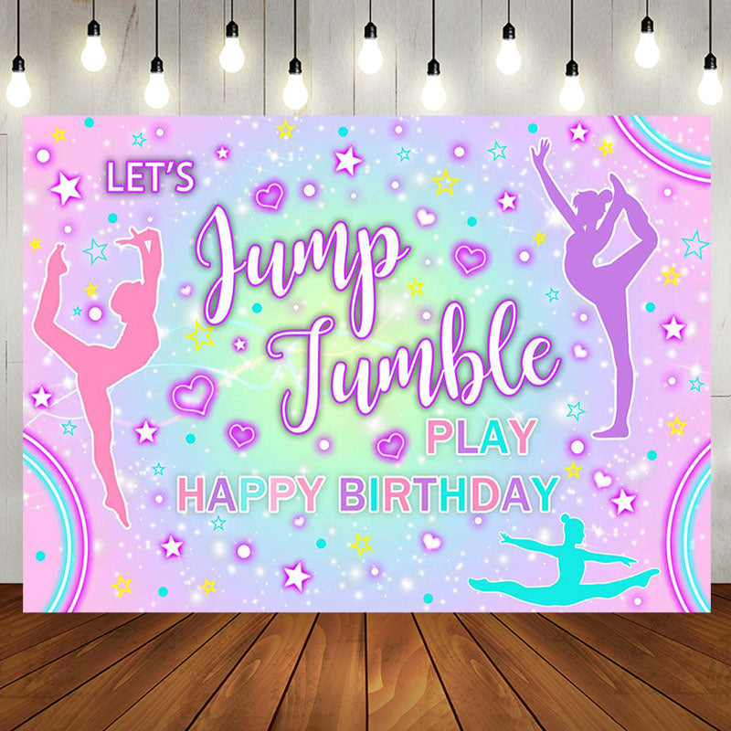 Aperturee - Colorful Lets Jump Jumble Happy Birthday Backdrop