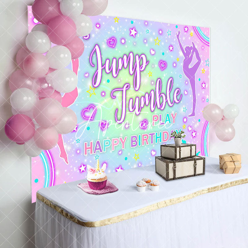 Aperturee - Colorful Lets Jump Jumble Happy Birthday Backdrop