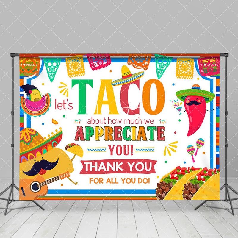 Aperturee - Colorful Lets Taco Chili Thank You Party Backdrop