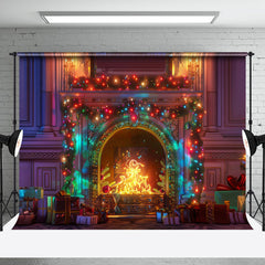 Aperturee - Colorful Light Gifts Retro Wall Christmas Backdrop