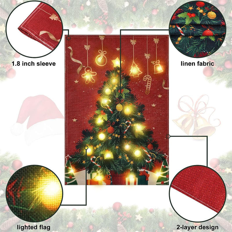 Aperturee - Colorful Lighted Christmas Tree Red Garden Flag