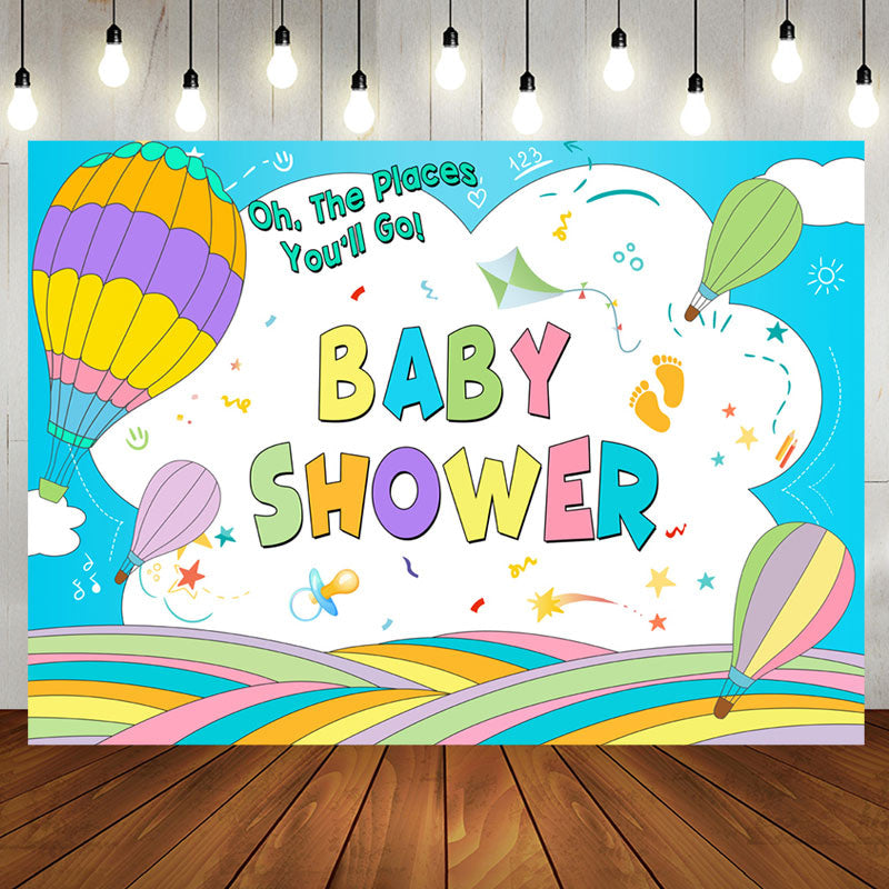 Aperturee - Colorful Lines Hot Air Balloons Baby Shower Backdrop