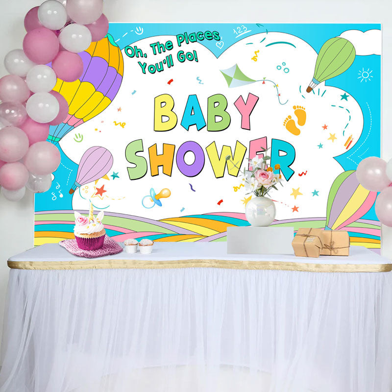 Aperturee - Colorful Lines Hot Air Balloons Baby Shower Backdrop