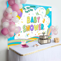 Aperturee - Colorful Lines Hot Air Balloons Baby Shower Backdrop