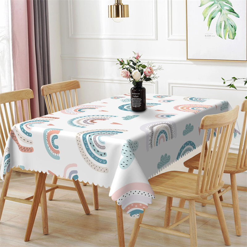 Aperturee - Colorful Lines Rainbow Heart Rectangle Tablecloth