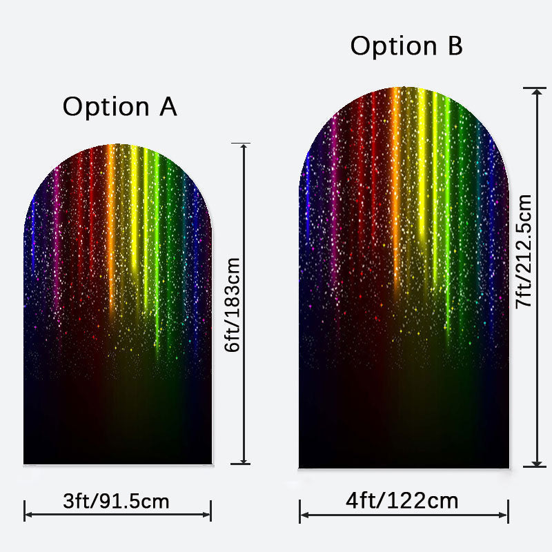 Aperturee - Colorful Lines Sparkle Rainbow Black Arch Backdrop