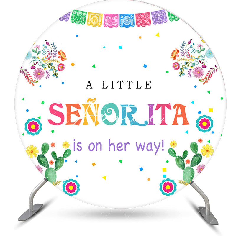 Aperturee - Colorful Little Senorita Round Baby Shower Backdrop