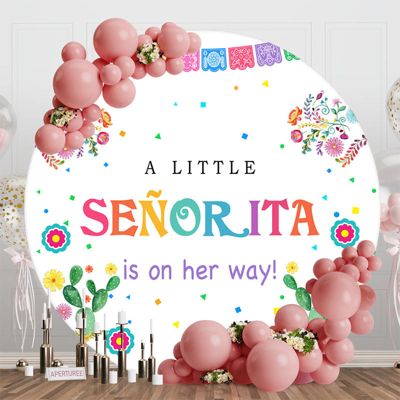 Aperturee - Colorful Little Senorita Round Baby Shower Backdrop