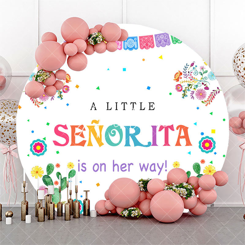 Aperturee - Colorful Little Senorita Round Baby Shower Backdrop