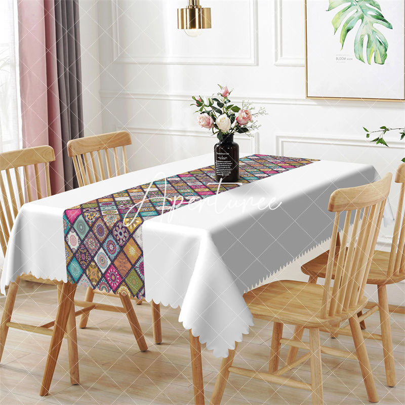 Aperturee - Colorful Mandala Ethnic Plaid Rectangle Tablecloth