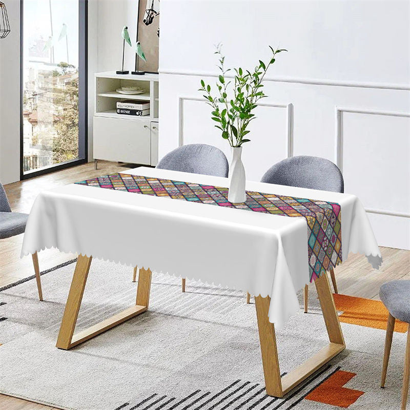 Aperturee - Colorful Mandala Ethnic Plaid Rectangle Tablecloth