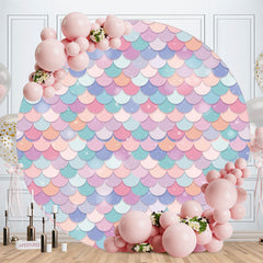 Aperturee - Colorful Mermaid Round Birthday Backdrop For Girl