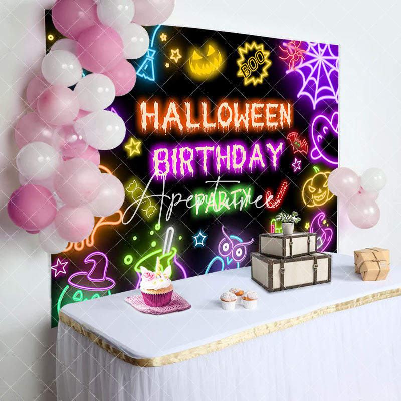 Aperturee - Colorful Neon Halloween Backdrop For Birthday Party