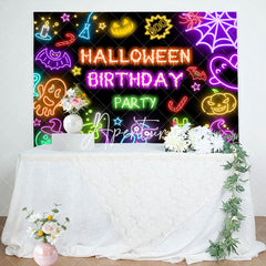 Aperturee - Colorful Neon Halloween Backdrop For Birthday Party