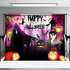 Aperturee - Colorful Night Pumpkins Ghosts Halloween Backdrop