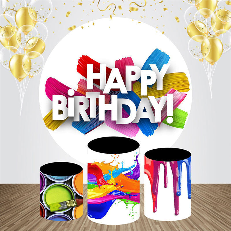 Aperturee - Colorful Oil Paint Brush Round Birthday Backdrop Kit