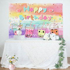 Aperturee - Colorful Oli Painting Cute Milktea Birthday Backdrop