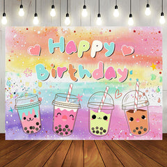 Aperturee - Colorful Oli Painting Cute Milktea Birthday Backdrop