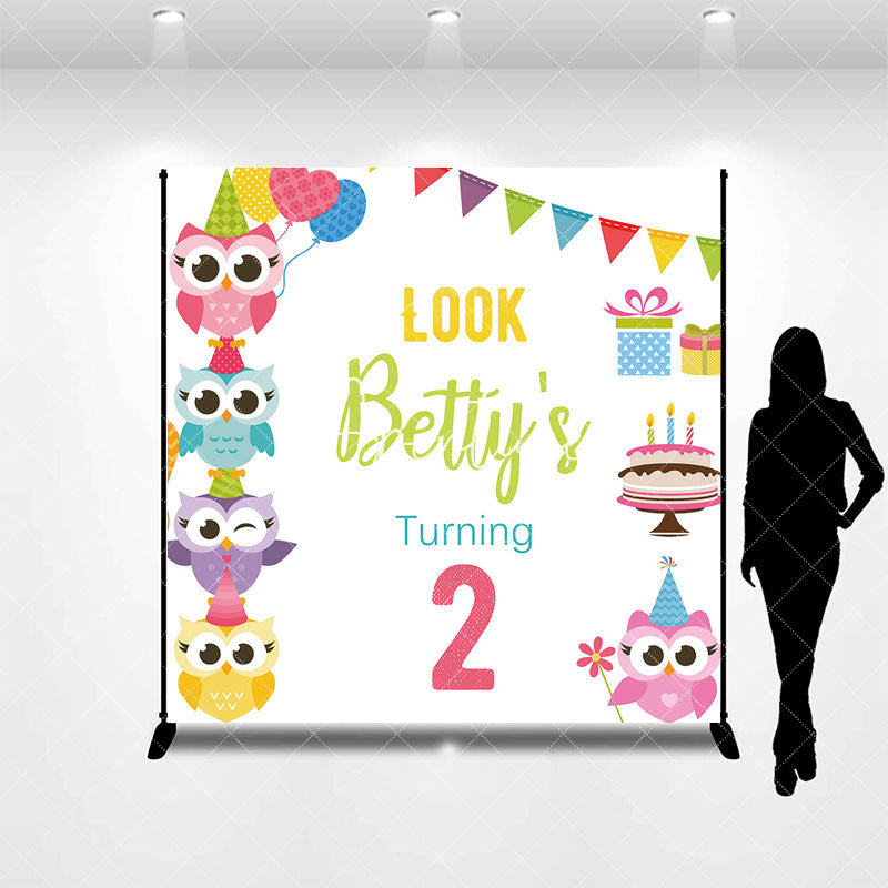 Aperturee - Colorful Owl Cake Gift Custom 2nd Birthday Backdrop