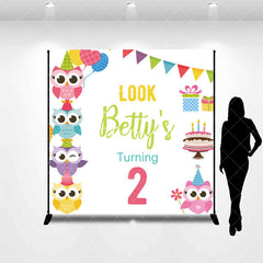 Aperturee - Colorful Owl Cake Gift Custom 2nd Birthday Backdrop